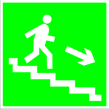 E13 направление к эвакуационному выходу по лестнице вниз (правосторонний) (пленка, 200х200 мм) - Знаки безопасности - Эвакуационные знаки - . Магазин Znakstend.ru