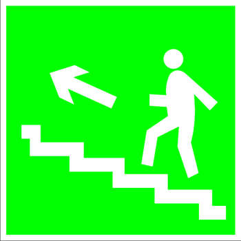 E16 направление к эвакуационному выходу по лестнице вверх (левосторонний) (пластик, 200х200 мм) - Знаки безопасности - Эвакуационные знаки - . Магазин Znakstend.ru