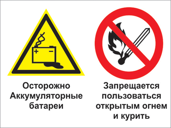 Кз 33 осторожно - аккумуляторные батареи. запрещается пользоваться открытым огнем и курить. (пластик, 600х400 мм) - Знаки безопасности - Комбинированные знаки безопасности - . Магазин Znakstend.ru
